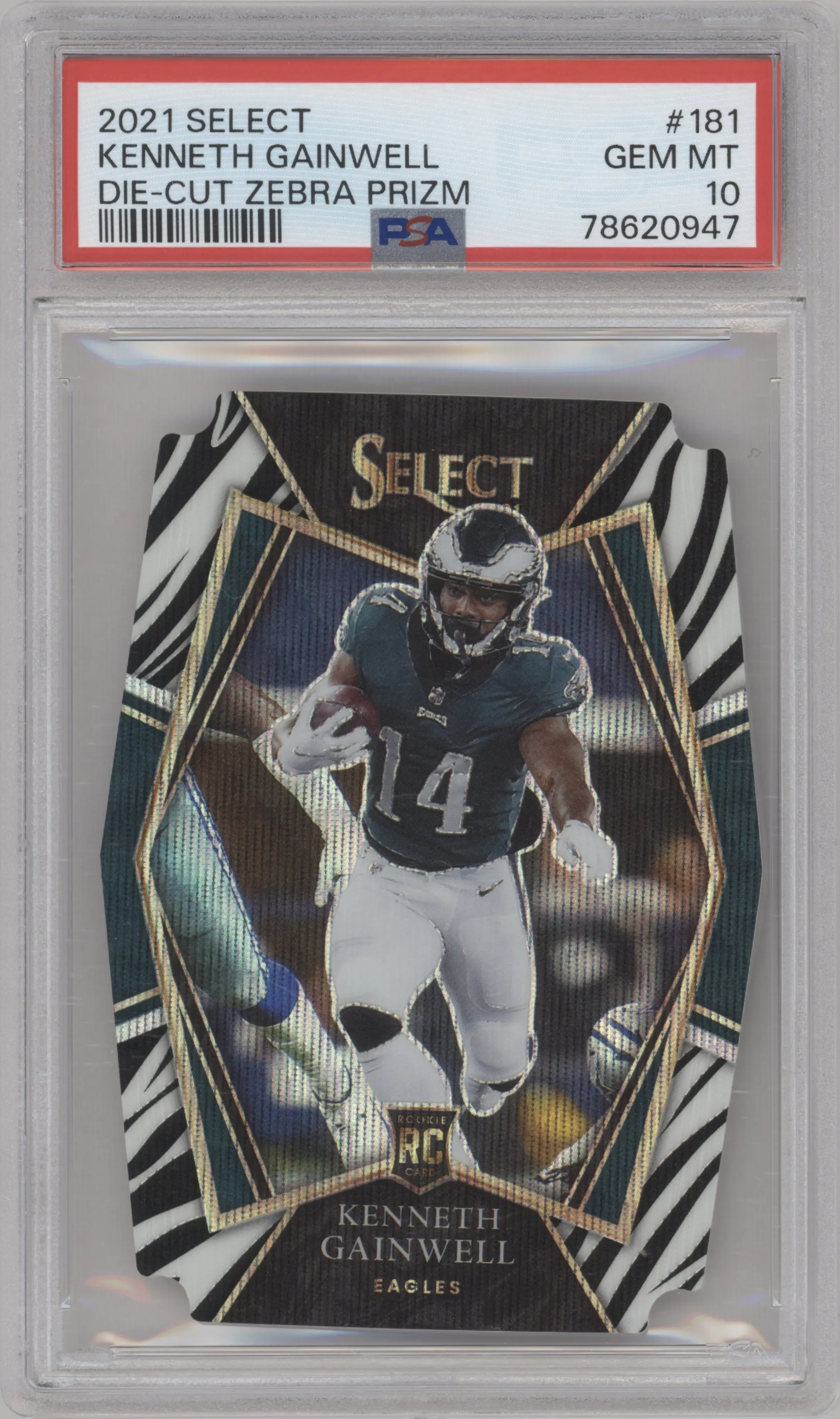 2021 Panini Select Pre.Lvl. Kenneth Gainwell Die-Cut Zebra PSA 10