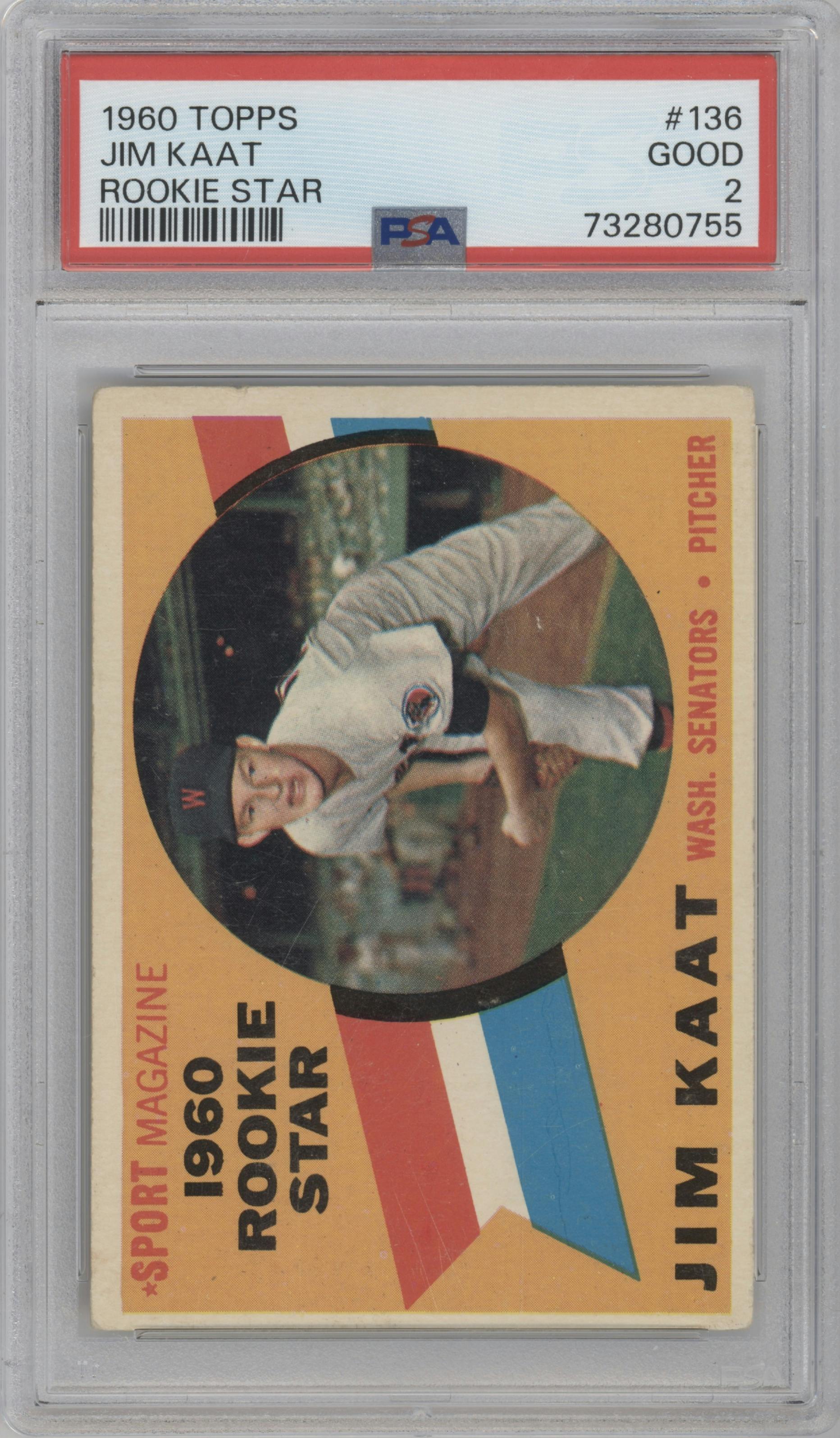Jim Kaat from the 1960 Topps set graded by PSA and given an overall grade of 2.