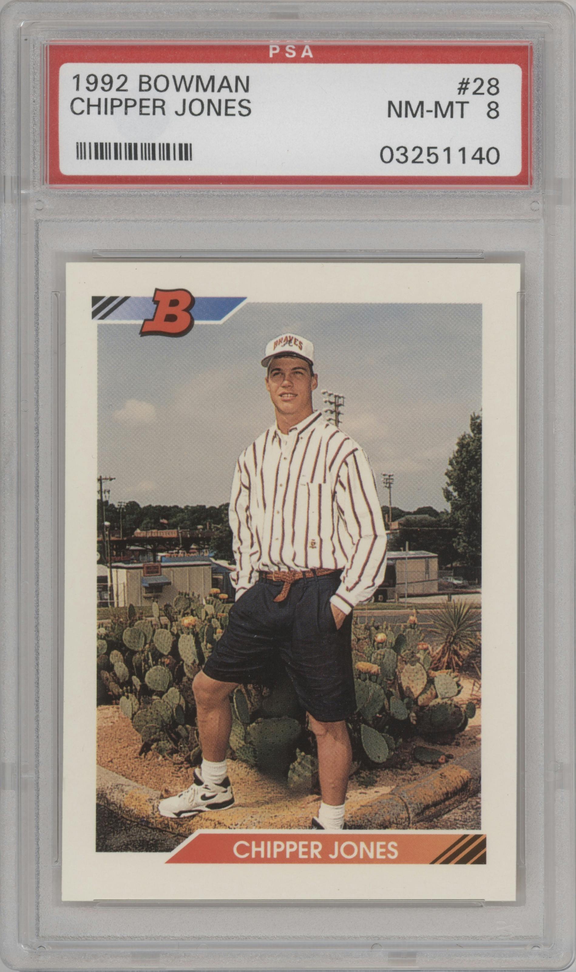 Chipper Jones from the 1992 Bowman set graded by PSA and given an overall grade of 8.