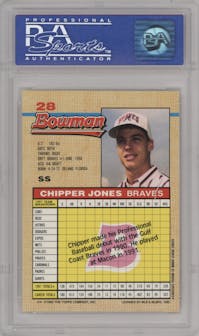 Chipper Jones from the 1992 Bowman set graded by PSA and given an overall grade of 8.