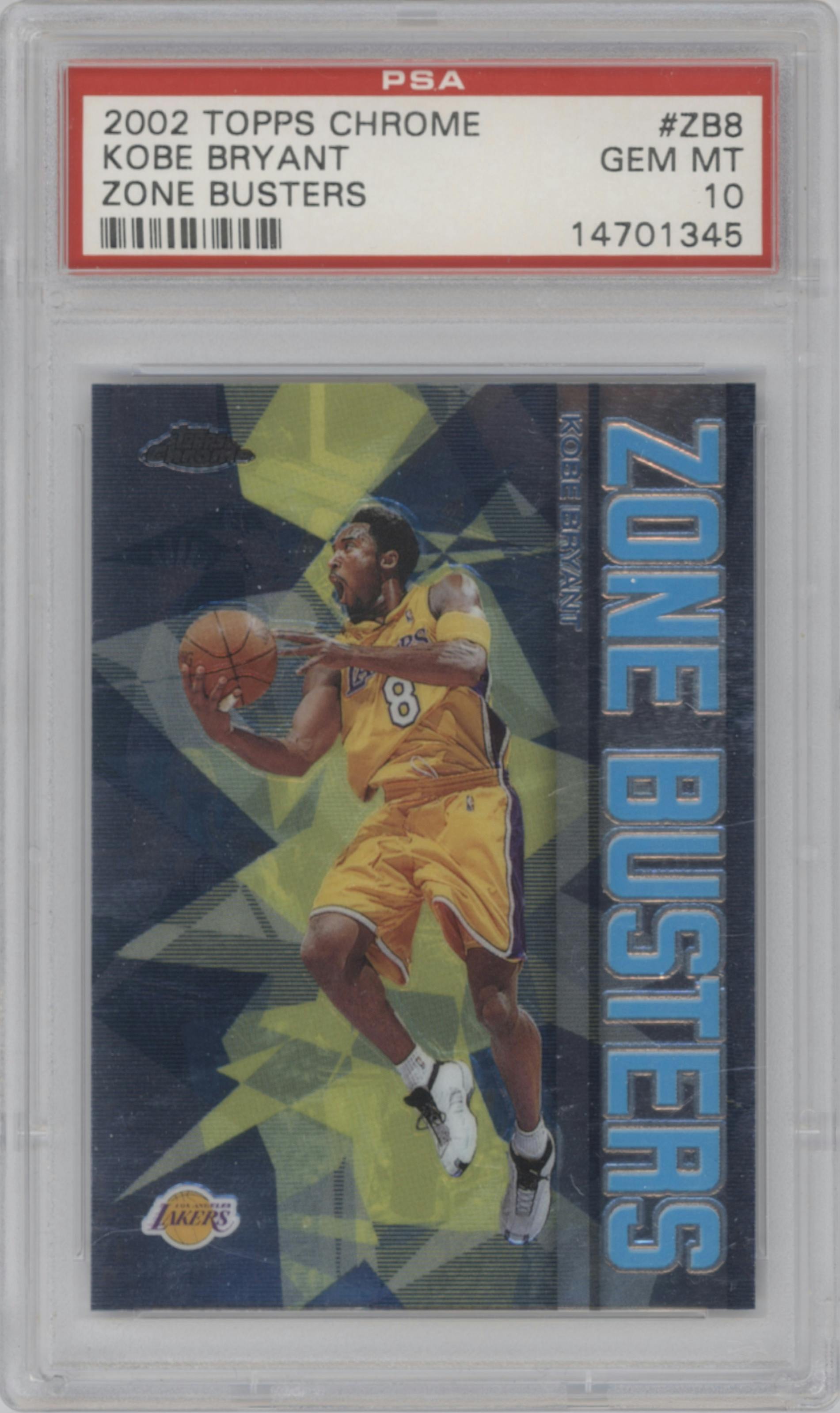 Kobe Bryant from the 2002-03 Topps Chrome set graded by PSA and given an overall grade of 10.