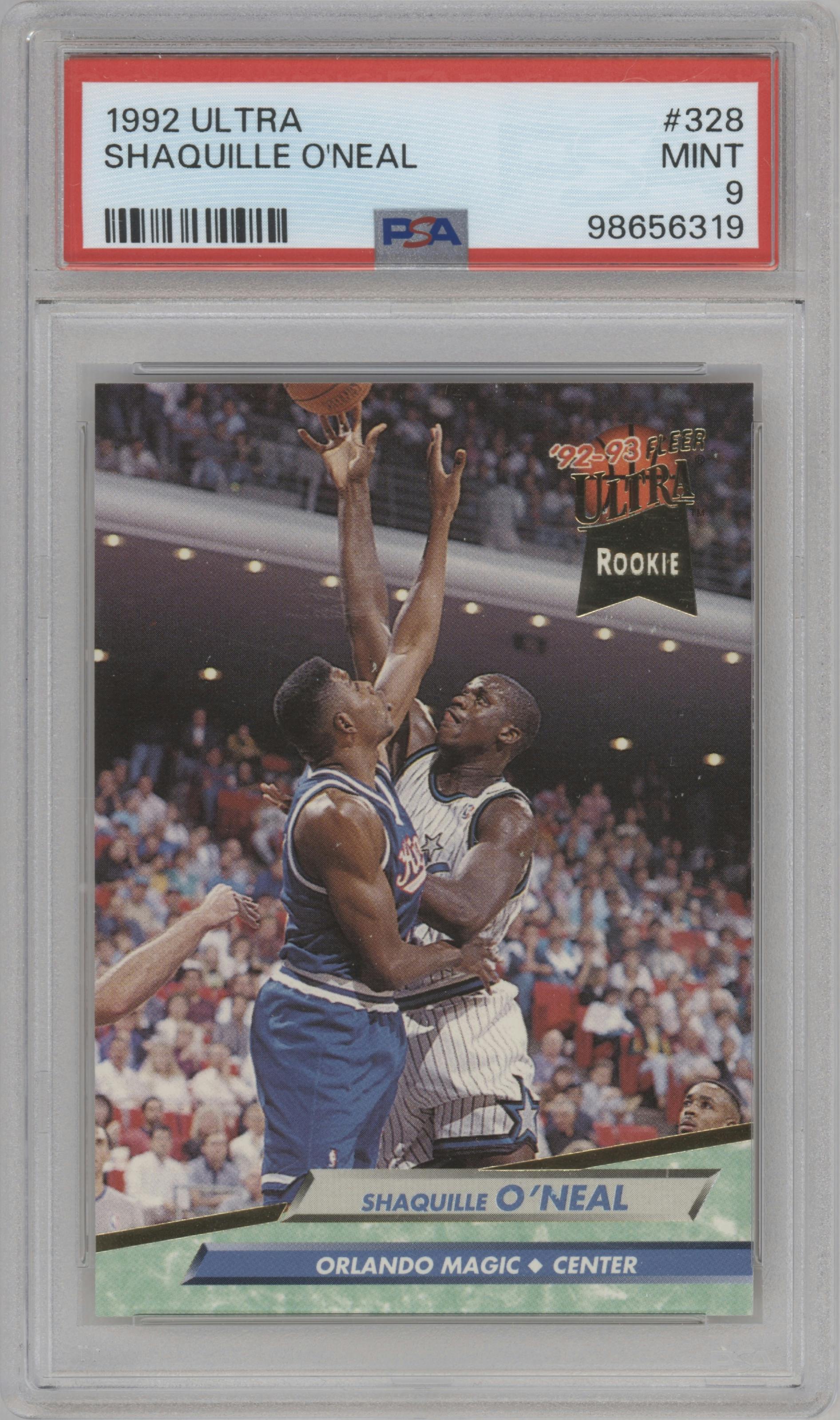 Shaquille O’Neal from the 1992-93 Fleer Ultra set graded by PSA and given an overall grade of 9.