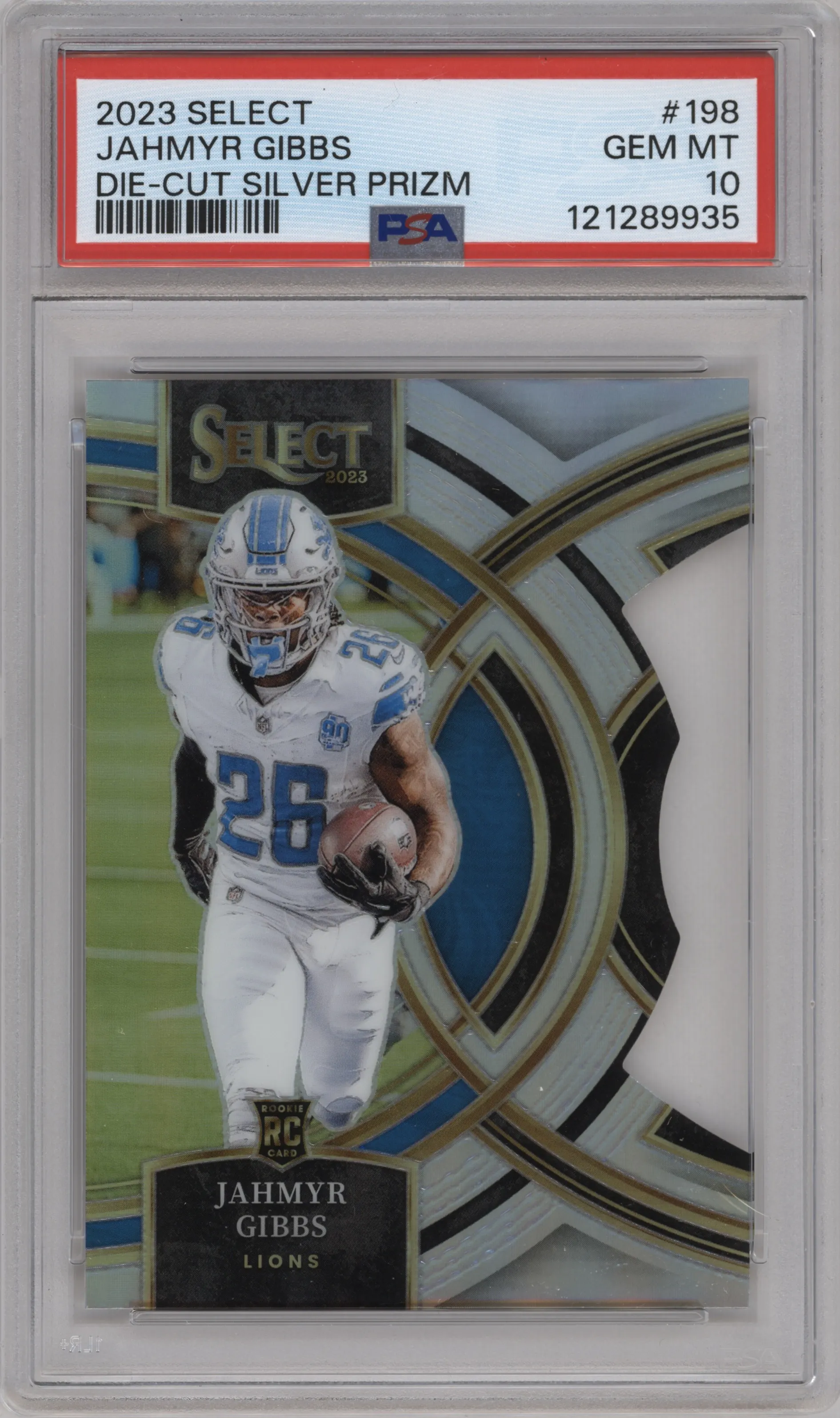 2023 Panini Select Pre.Lvl. Jahmyr Gibbs Die-Cut Silver #198 PSA 10