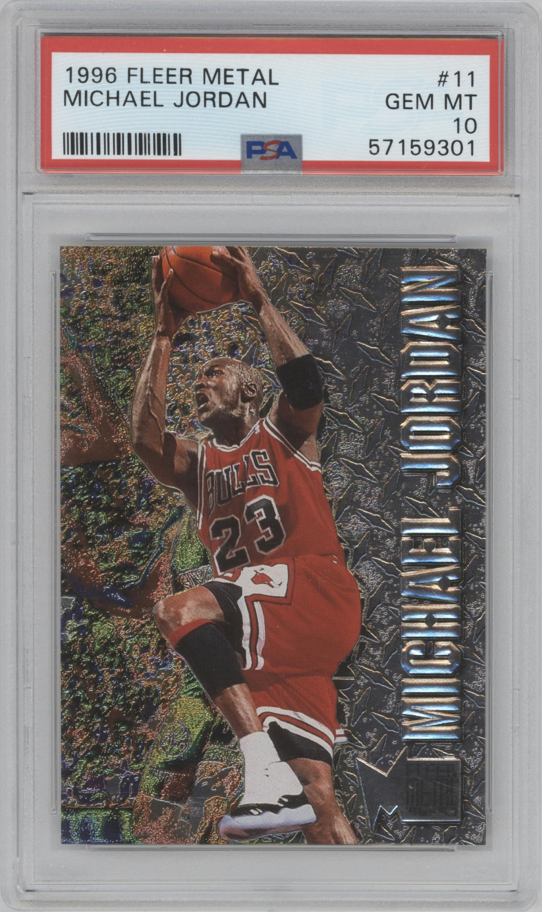 Michael Jordan from the 1996-97 Fleer Metal  set graded by PSA and given an overall grade of 10.