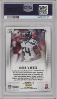 Bobby Wagner from the 2012 Panini Prizm set featuring a Green Prizm  parallel graded by PSA and given an overall grade of 9.