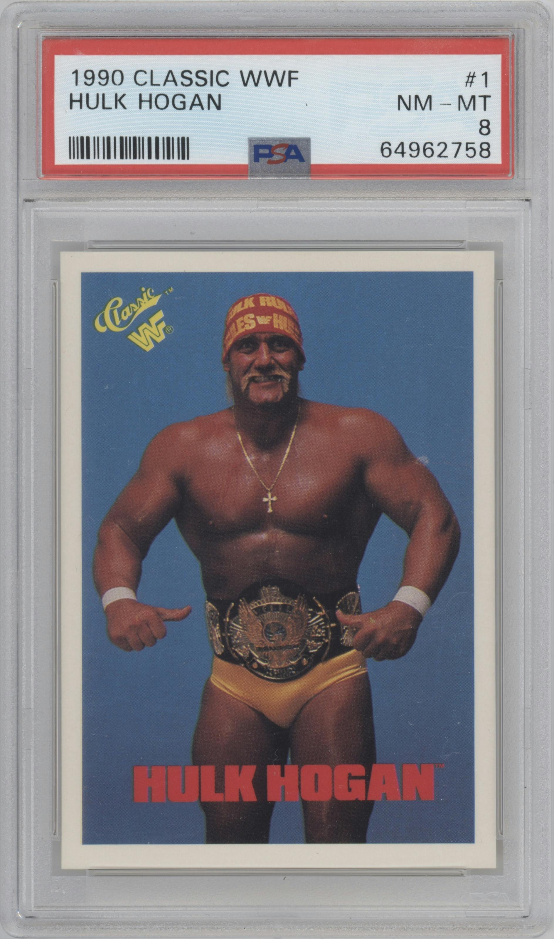 Hulk Hogan from the 1990 Classic WWF set graded by PSA and given an overall grade of 8.