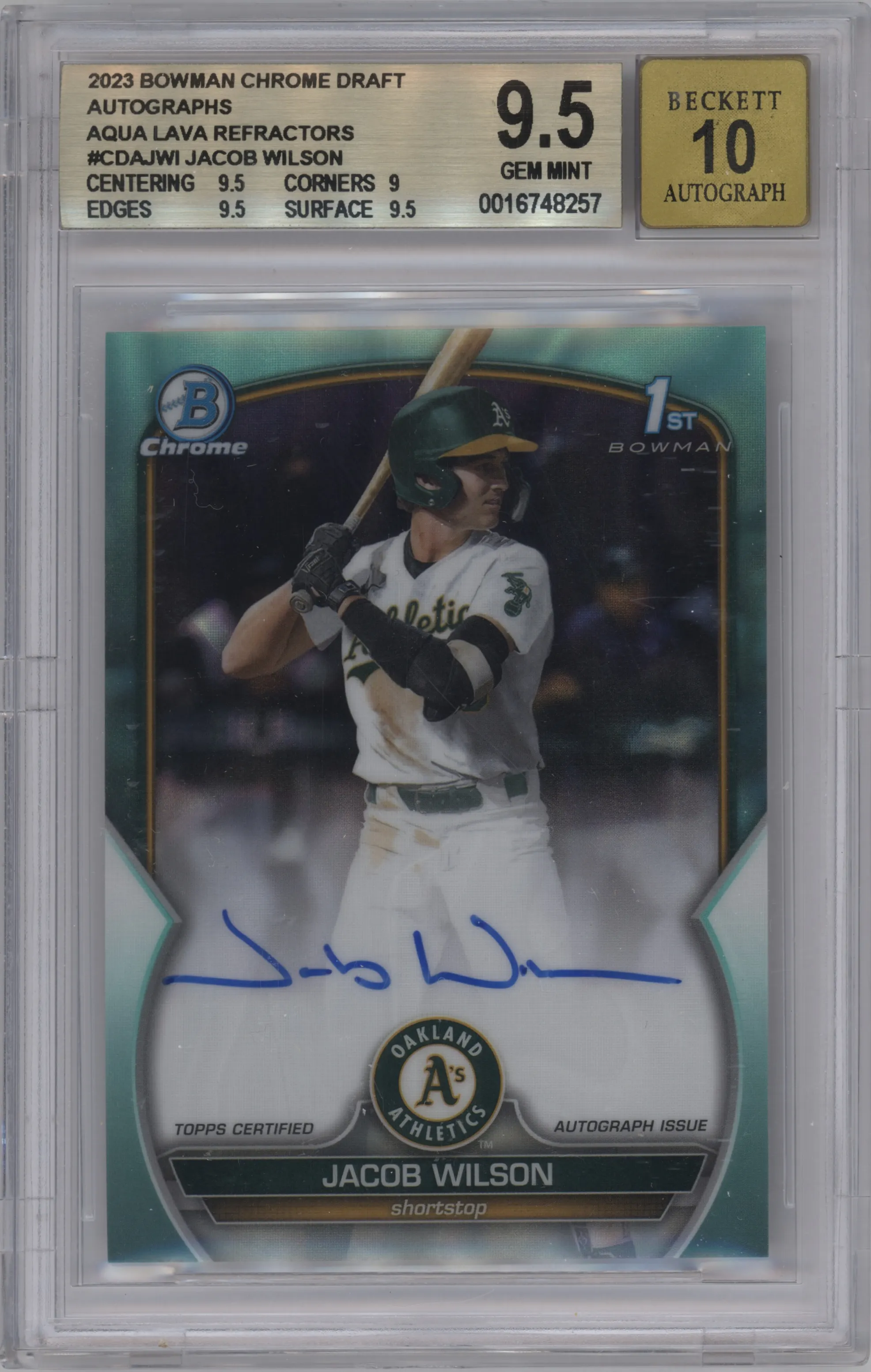 2023 Bowman Draft Chr.Pros.Auto Jacob Wilson Aqua Lava Refractor BGS 9.5