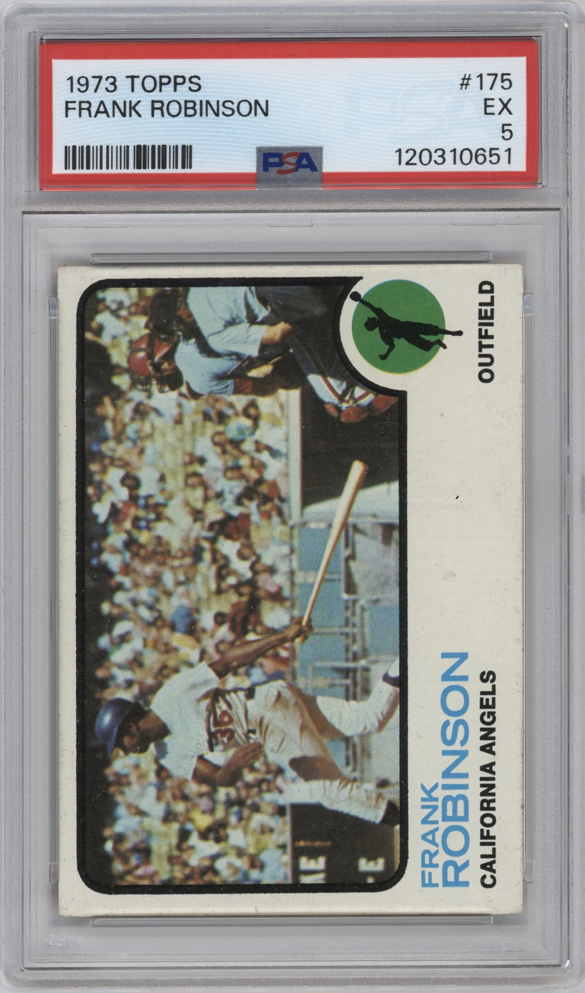 Frank Robinson from the 1973 Topps set graded by PSA and given an overall grade of 5.