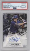 Evan Carter from the 2024 Topps  set featuring a Black parallel graded by PSA and given an overall grade of 10.