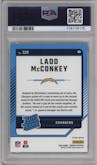 Ladd McConkey from the 2024 Donruss set featuring a Blue Scope parallel graded by PSA and given an overall grade of 10.