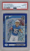 Ladd McConkey from the 2024 Donruss set featuring a Blue Scope parallel graded by PSA and given an overall grade of 10.