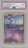 Espeon from the 2012 Pokemon B&W set featuring a National Championships parallel graded by PSA and given an overall grade of 6.