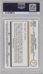 Paul Skenes from the 2024 Topps Chrome Update set graded by PSA and given an overall grade of 10.