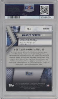 Wander Franco from the 2019 Bowman’s Best set featuring a Refractor parallel graded by PSA and given an overall grade of 9.