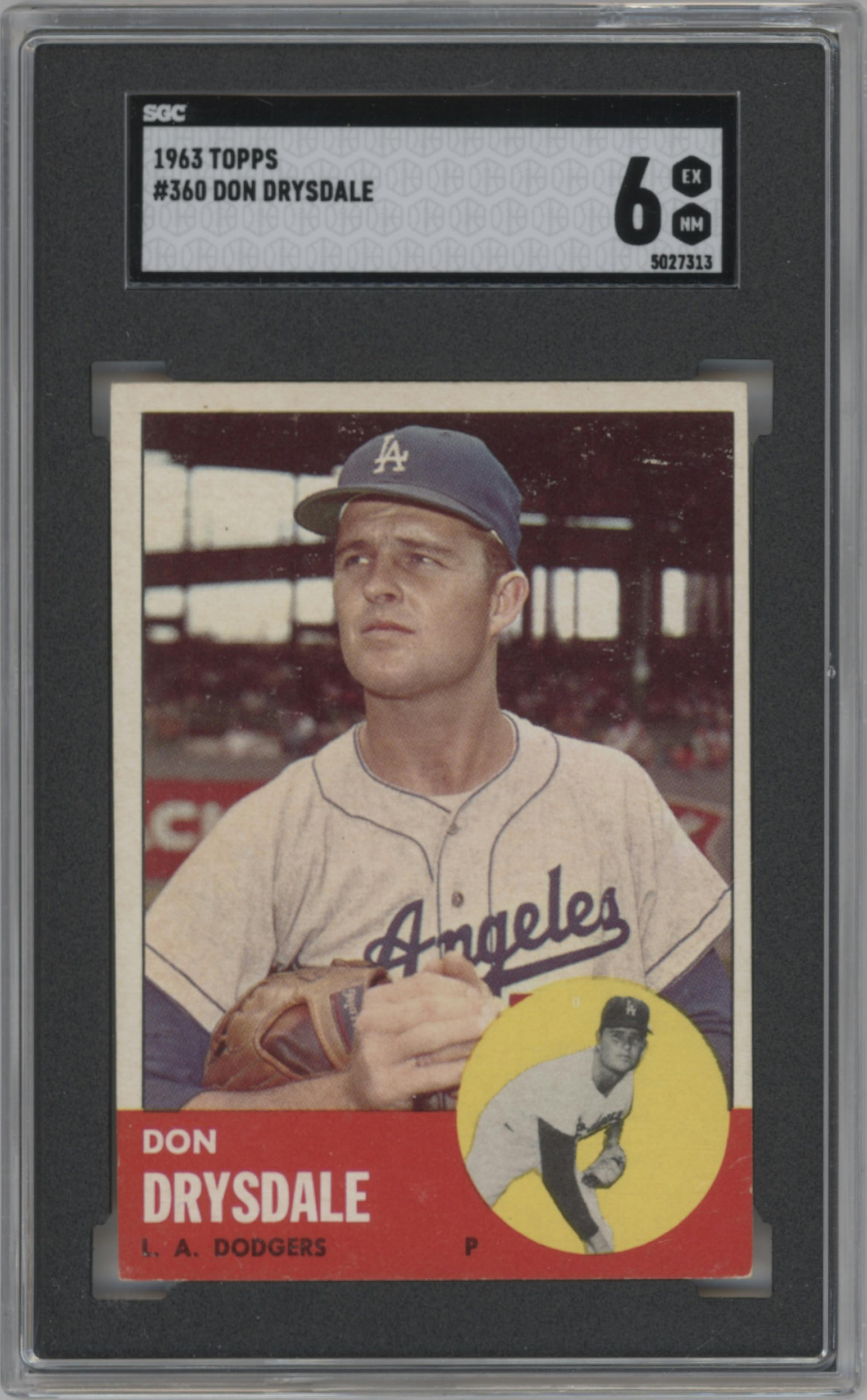 Don Drysdale from the 1963 Topps set graded by SGC and given an overall grade of 6.