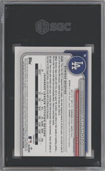 Yoshinobu Yamamoto from the 2024 Bowman set graded by SGC and given an overall grade of 10.