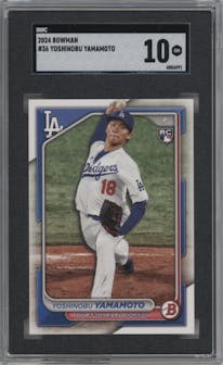 Yoshinobu Yamamoto from the 2024 Bowman set graded by SGC and given an overall grade of 10.