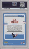 C.J. Stroud from the 2023 Donruss Optic set featuring a  Purple Shock parallel graded by PSA and given an overall grade of 10.