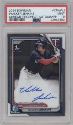 Walker Jenkins from the 2024 Bowman set graded by PSA and given an overall grade of 9.
