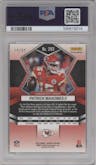 Patrick Mahomes II from the 2022 Panini Mosaic set featuring a Blue Mosaic parallel graded by PSA and given an overall grade of 10.