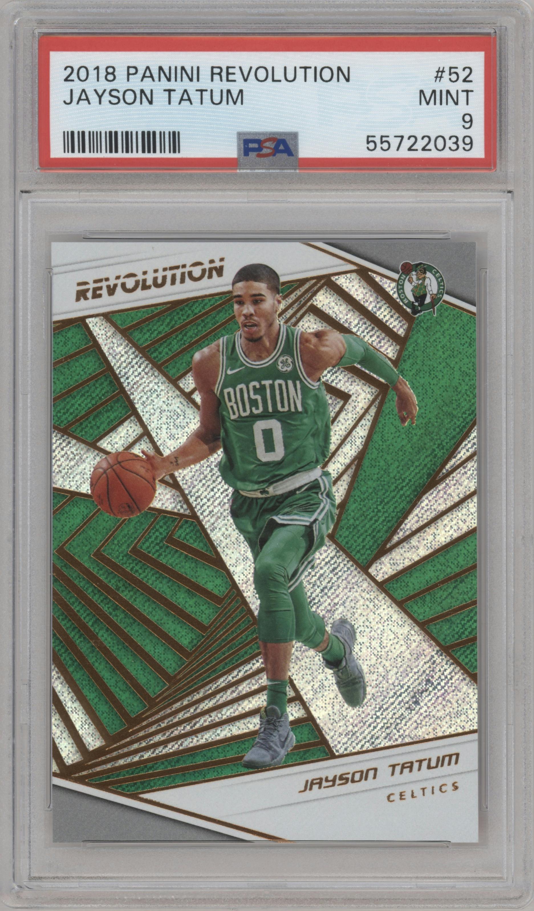 Jayson Tatum from the 2018-19 Panini Revolution  set graded by PSA and given an overall grade of 9.