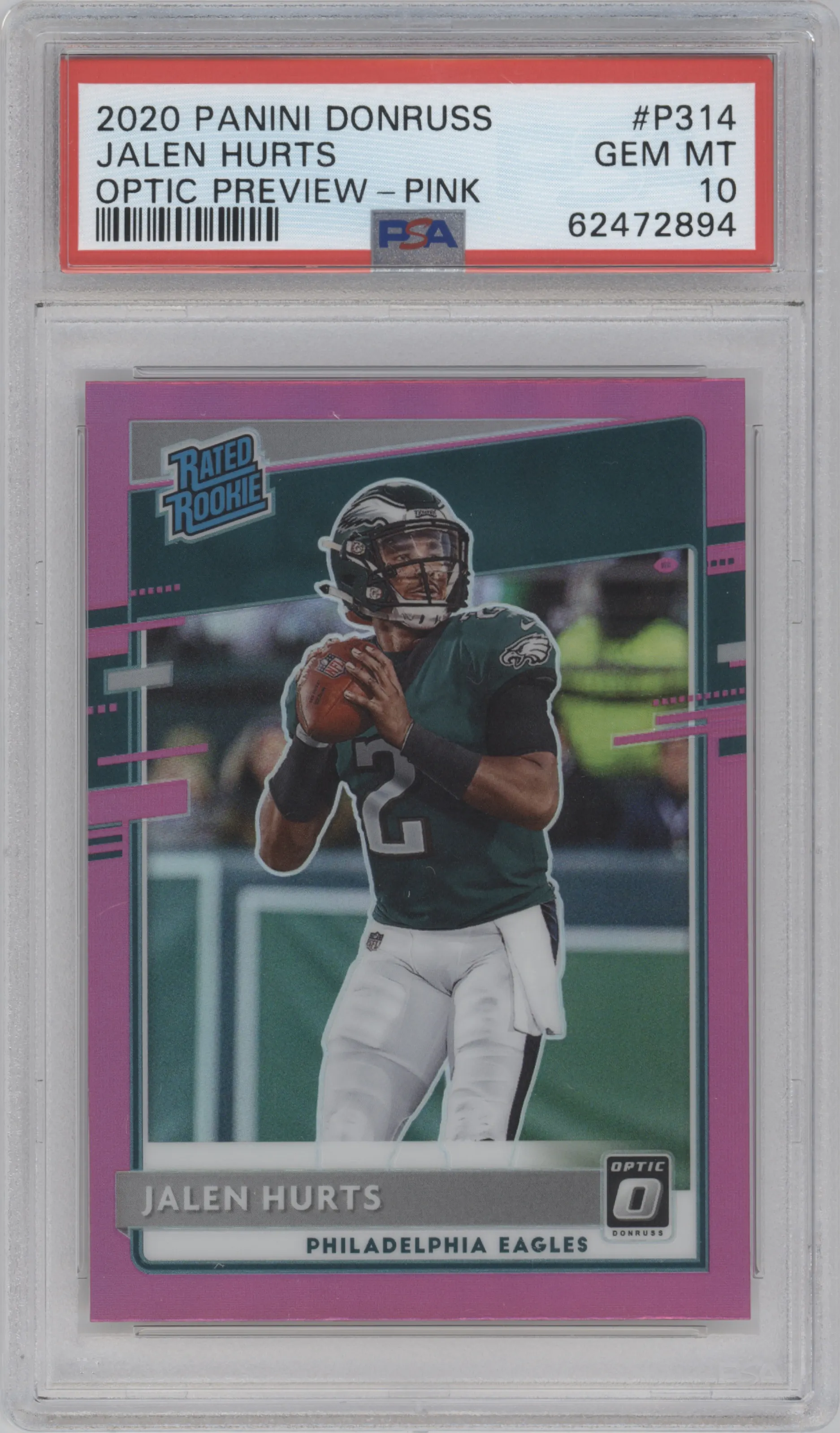2020 Panini Donruss Opt.Rtd.Rke.Prev. Jalen Hurts Pink PSA 10