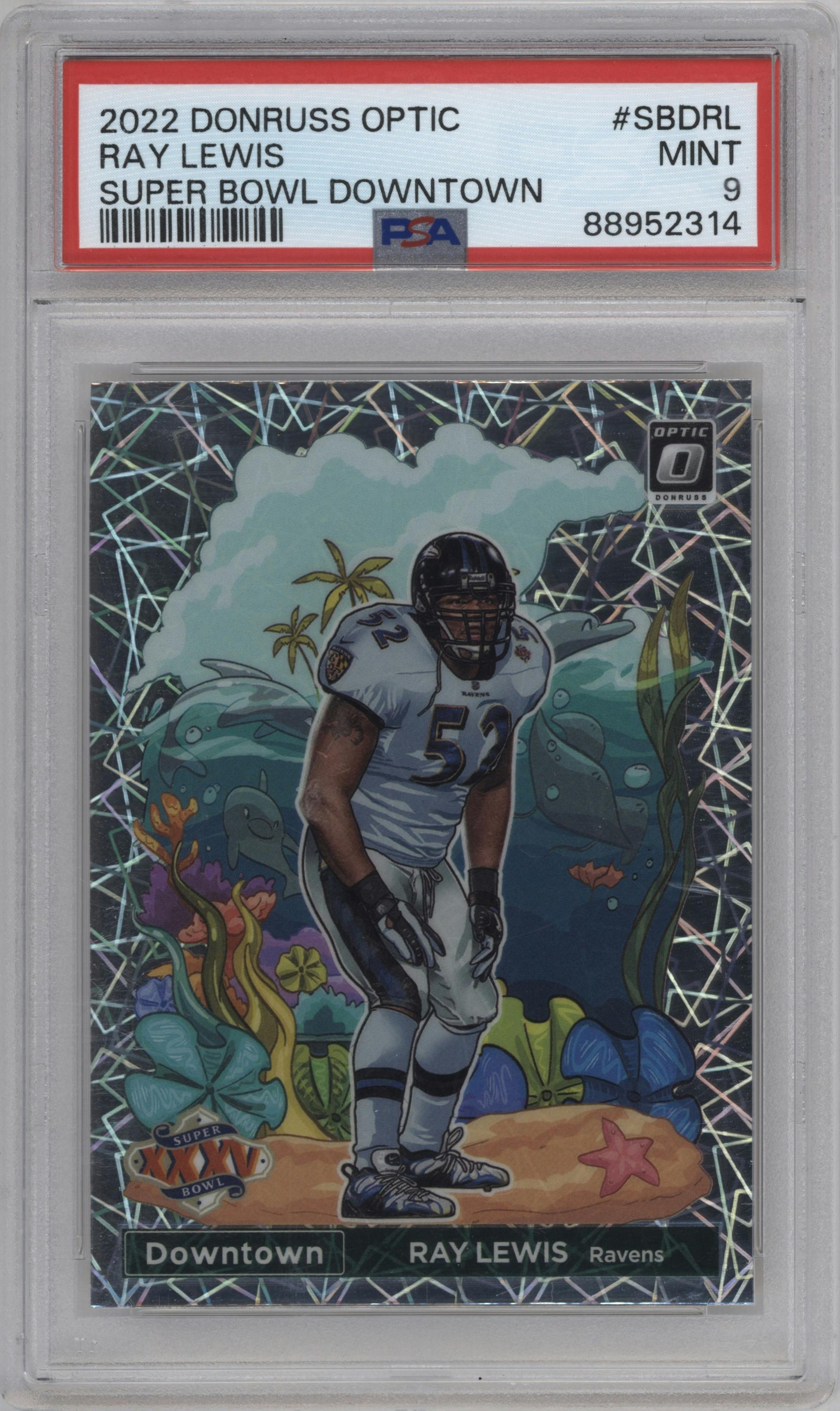 Ray Lewis from the 2022 Panini Donruss Optic set graded by PSA and given an overall grade of 9.