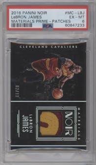 LeBron James from the 2016-17 Panini Noir set featuring a Patches parallel graded by PSA and given an overall grade of 6.