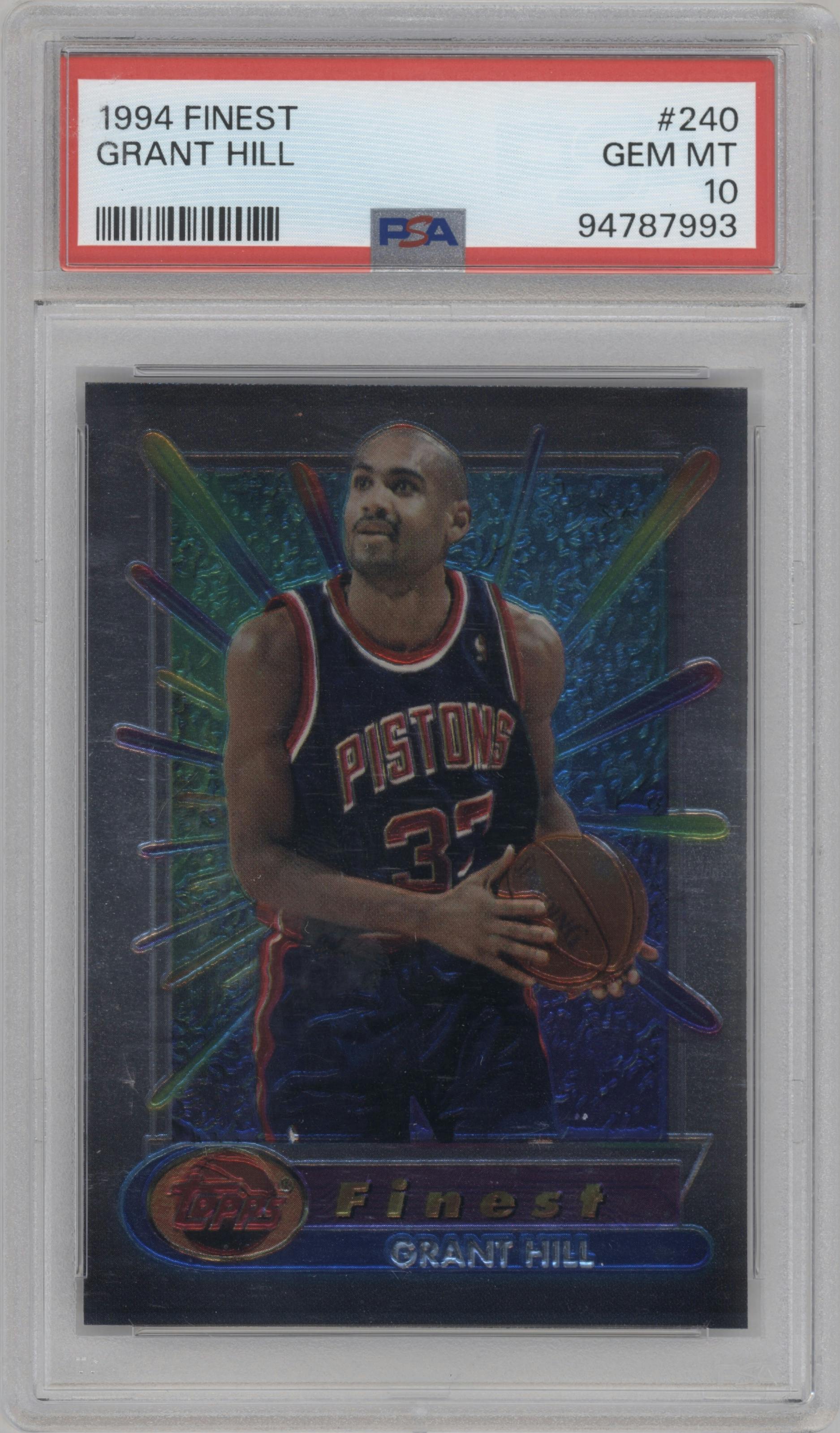 Grant Hill from the 1994-95 Topps Finest  set graded by PSA and given an overall grade of 10.