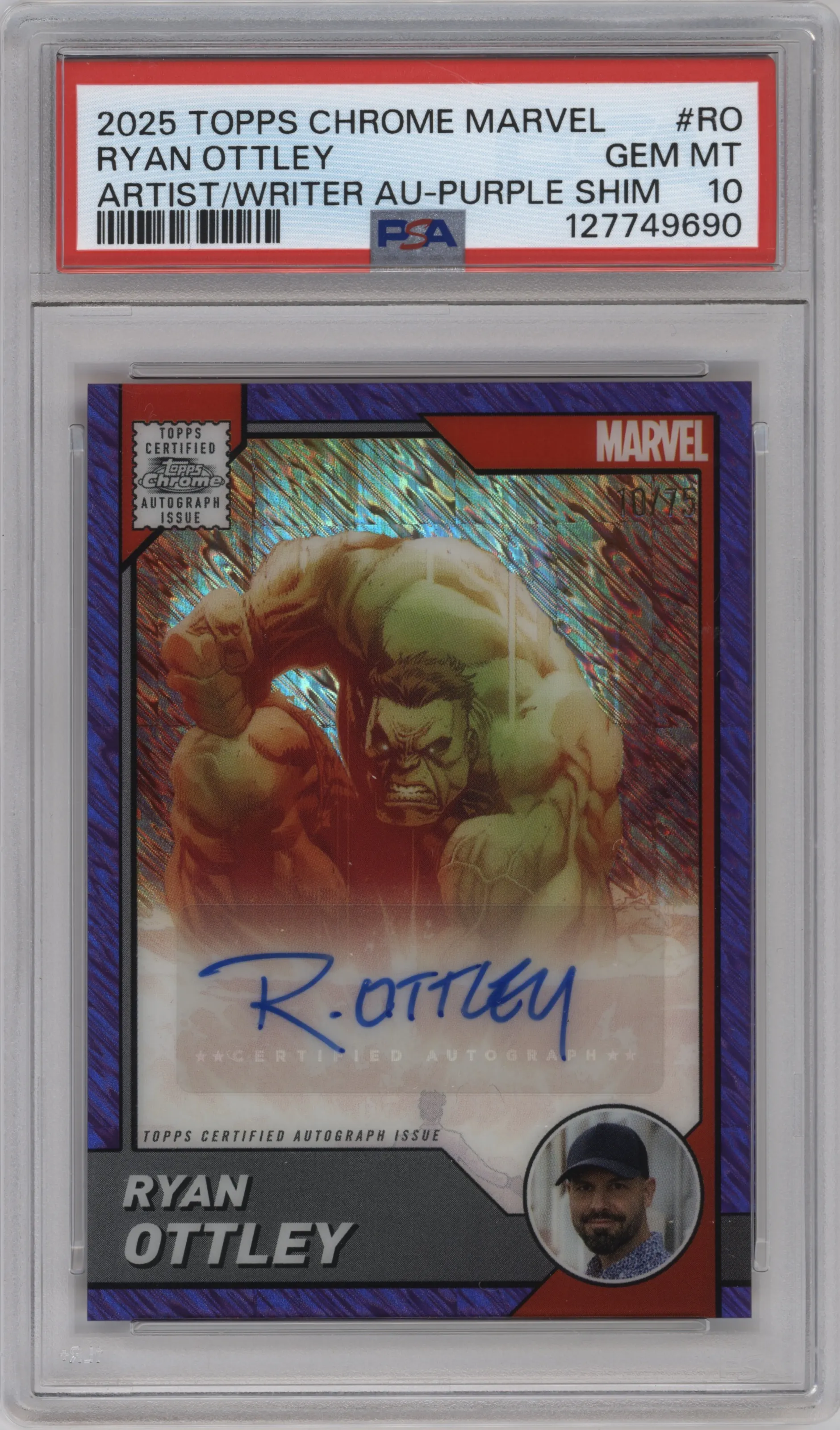 2025 Topps Chrome Marvel Comic Book Artist & Writer Auto Ryan Ottley Purple Shimmer #AA-RO PSA 10