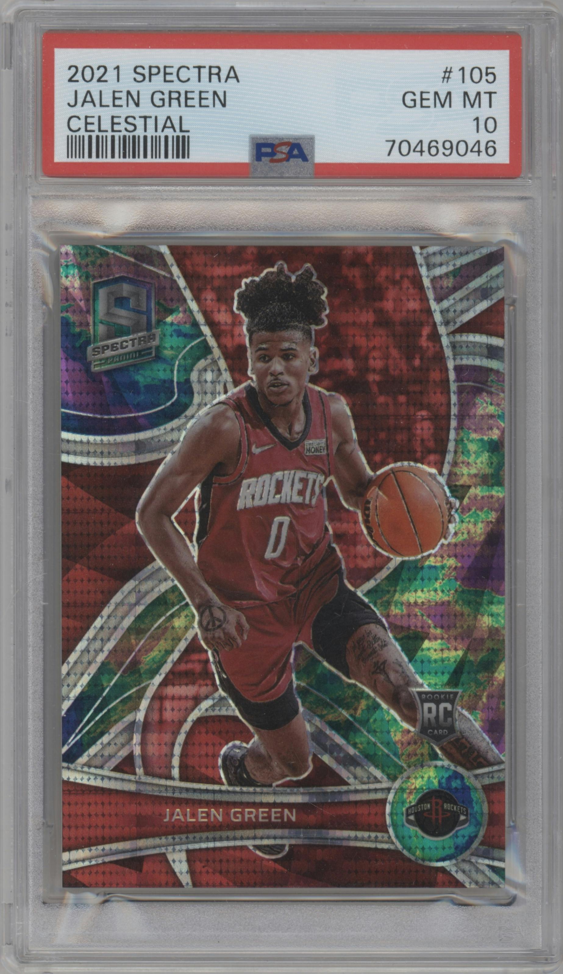 Jalen Green  from the 2021-22 Panini Spectra set featuring a Celestial parallel graded by PSA and given an overall grade of 10.