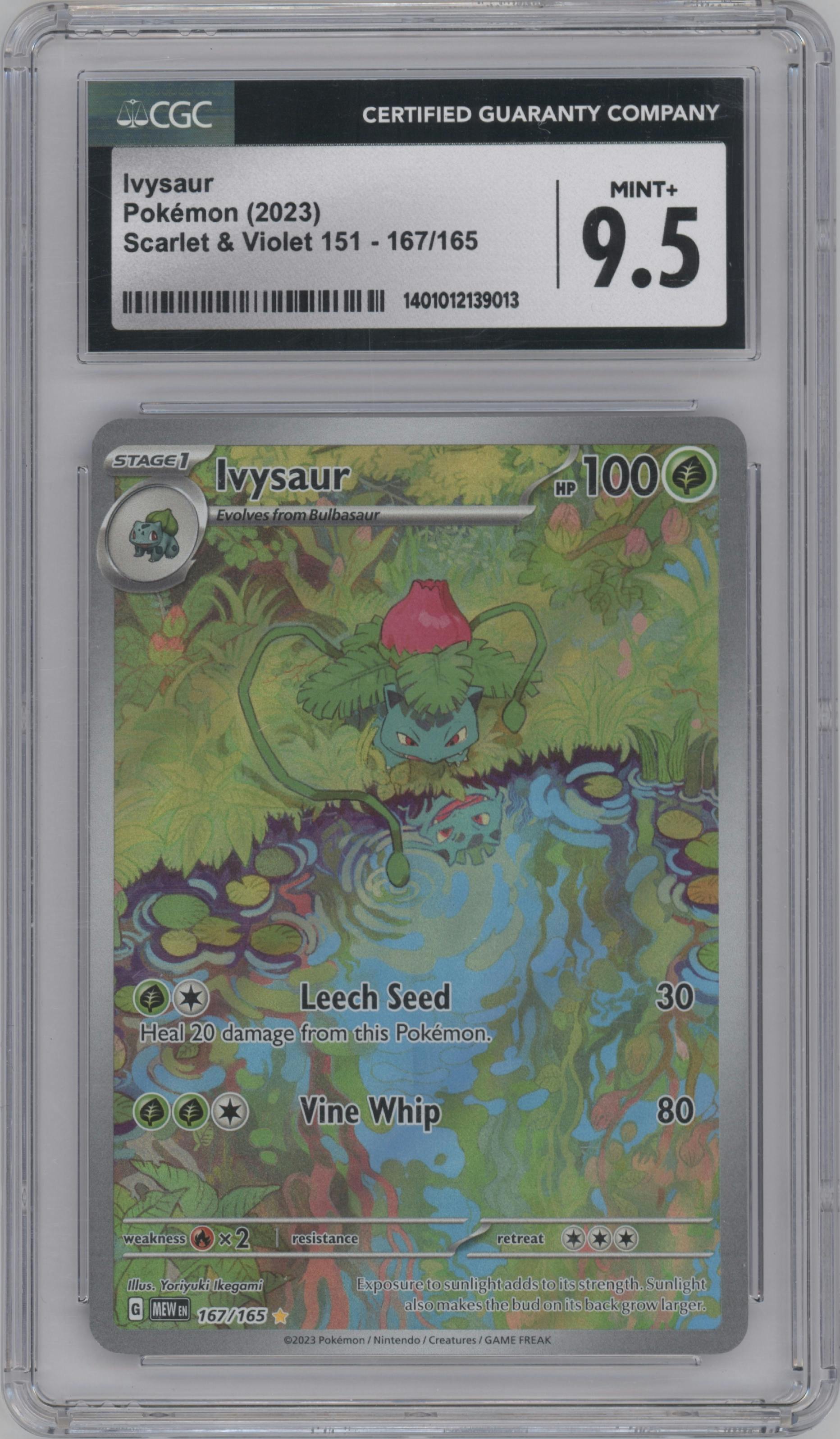 Ivysaur from the 2023 Pokemon SV set graded by CSG and given an overall grade of 9.5.
