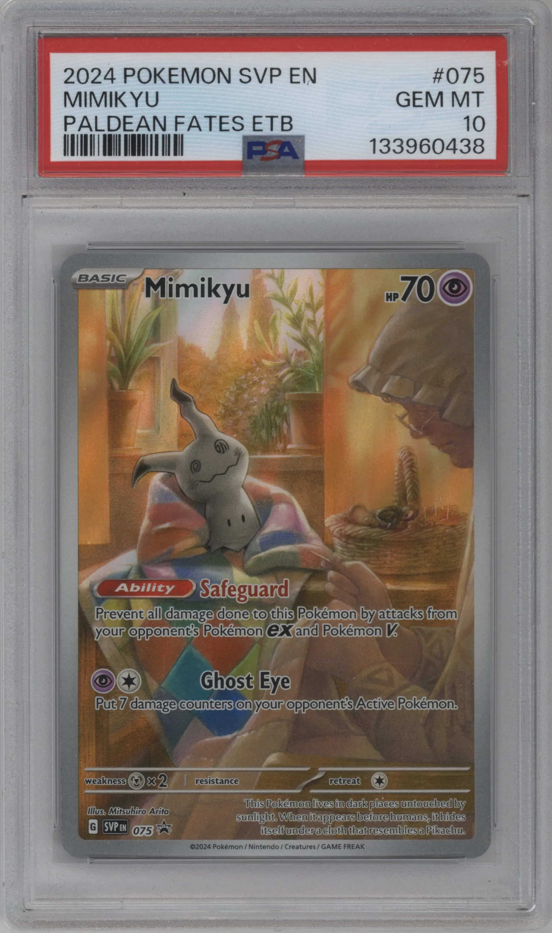 2024 Pokemon SV Mimikyu Paldean Fates Elite Trainer Box #075 PSA 10