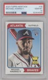 Michael Harris II from the 2023 Topps Heritage set graded by PSA and given an overall grade of 10.
