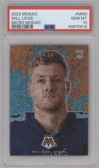 Will Levis from the 2023 Panini Mosaic set graded by PSA and given an overall grade of 10.