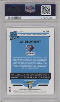 Ja Morant from the 2019-20 Panini Donruss Optic set featuring a Holo parallel graded by PSA and given an overall grade of 10.