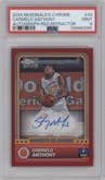 Carmelo Anthony from the 2024 Topps Chrome McDonald's All-American set featuring a Red Refractor parallel graded by PSA and given an overall grade of 9.