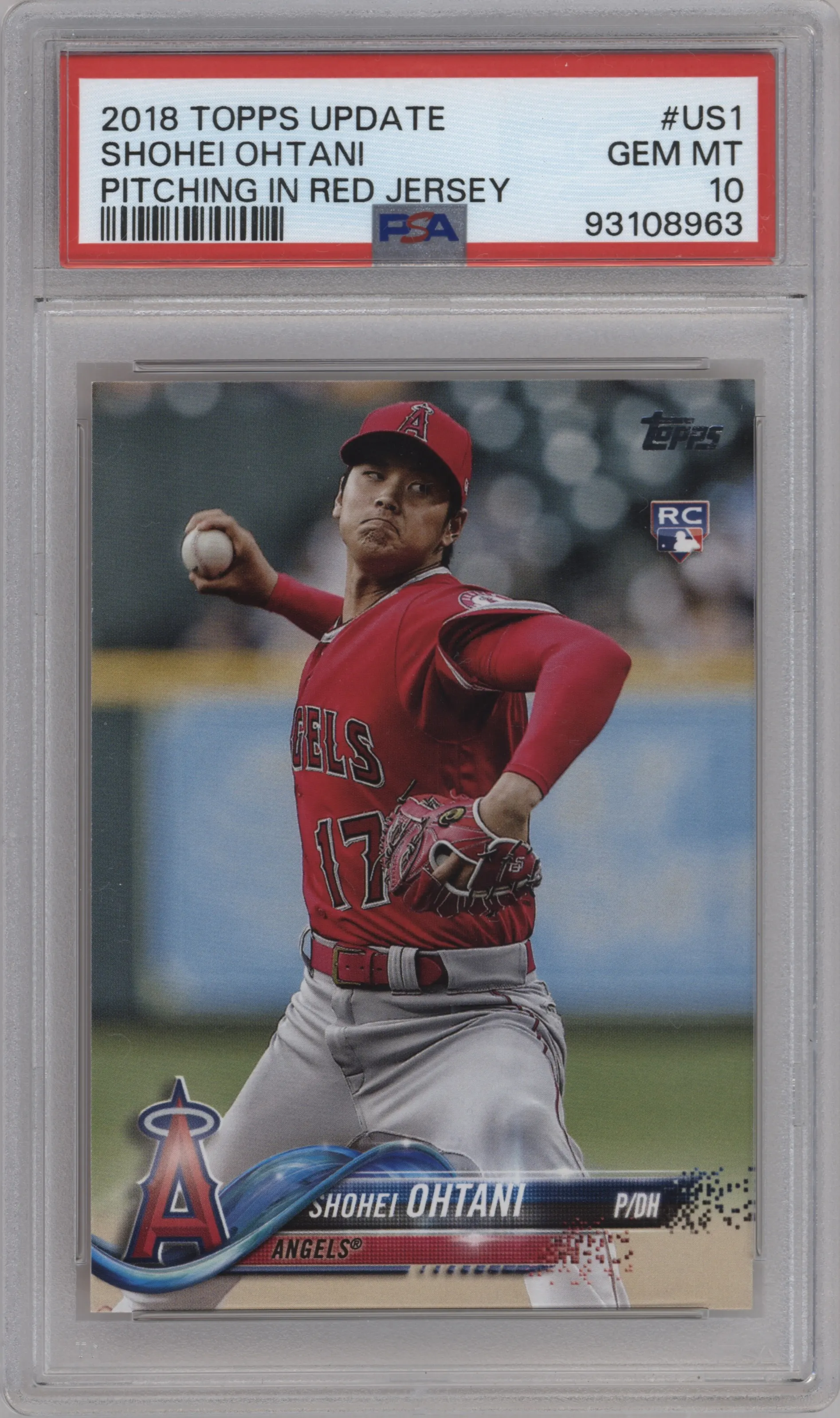 Shohei Ohtani from the 2018 Topps Update set graded by PSA and given an overall grade of 10.