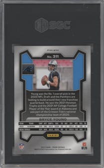 Bryce Young from the 2023 Panini Prizm set featuring a Lazer parallel graded by SGC and given an overall grade of 9.5.