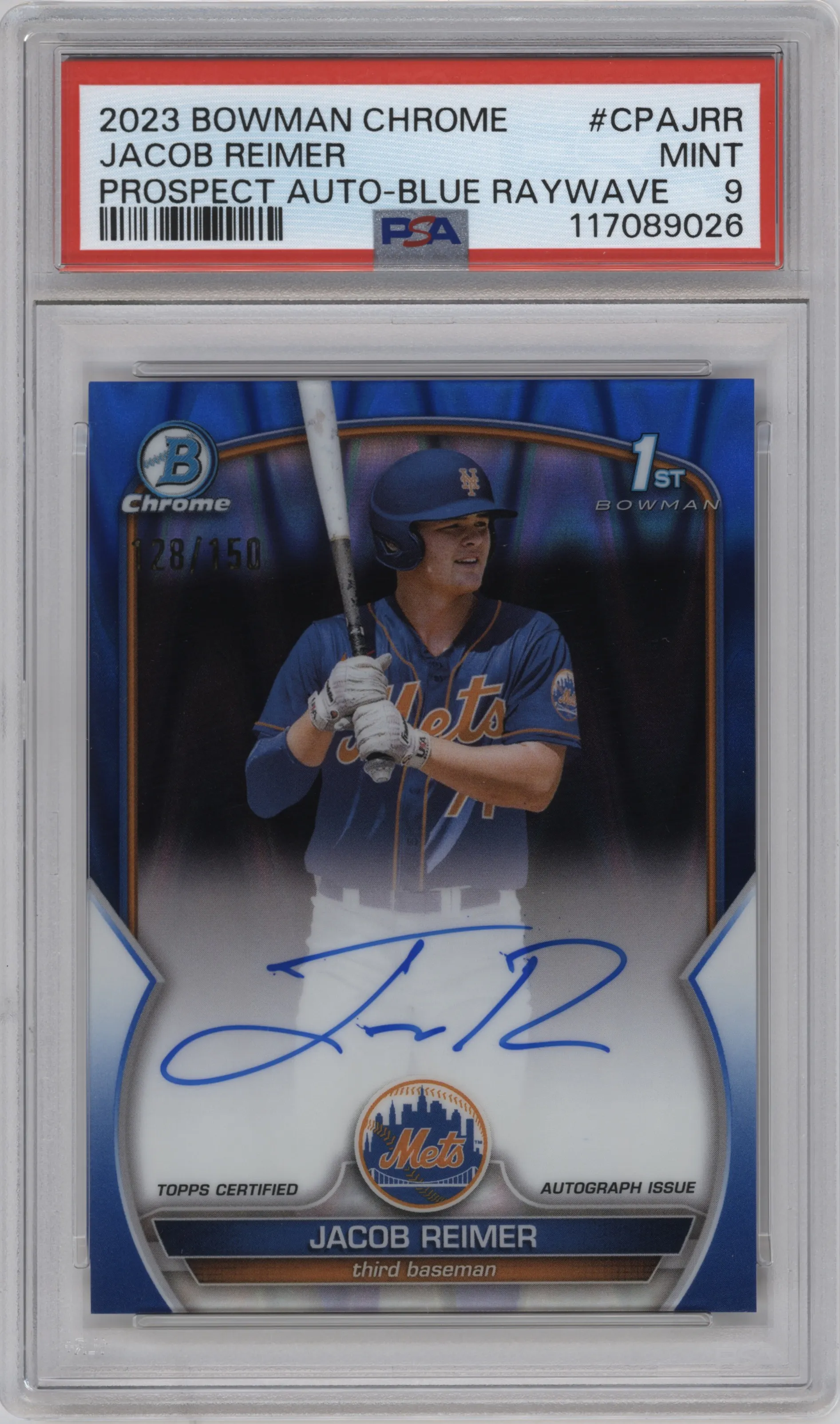 2023 Bowman Chrome Chr.Pros.Auto Jacob Reimer Blue RayWave PSA 9