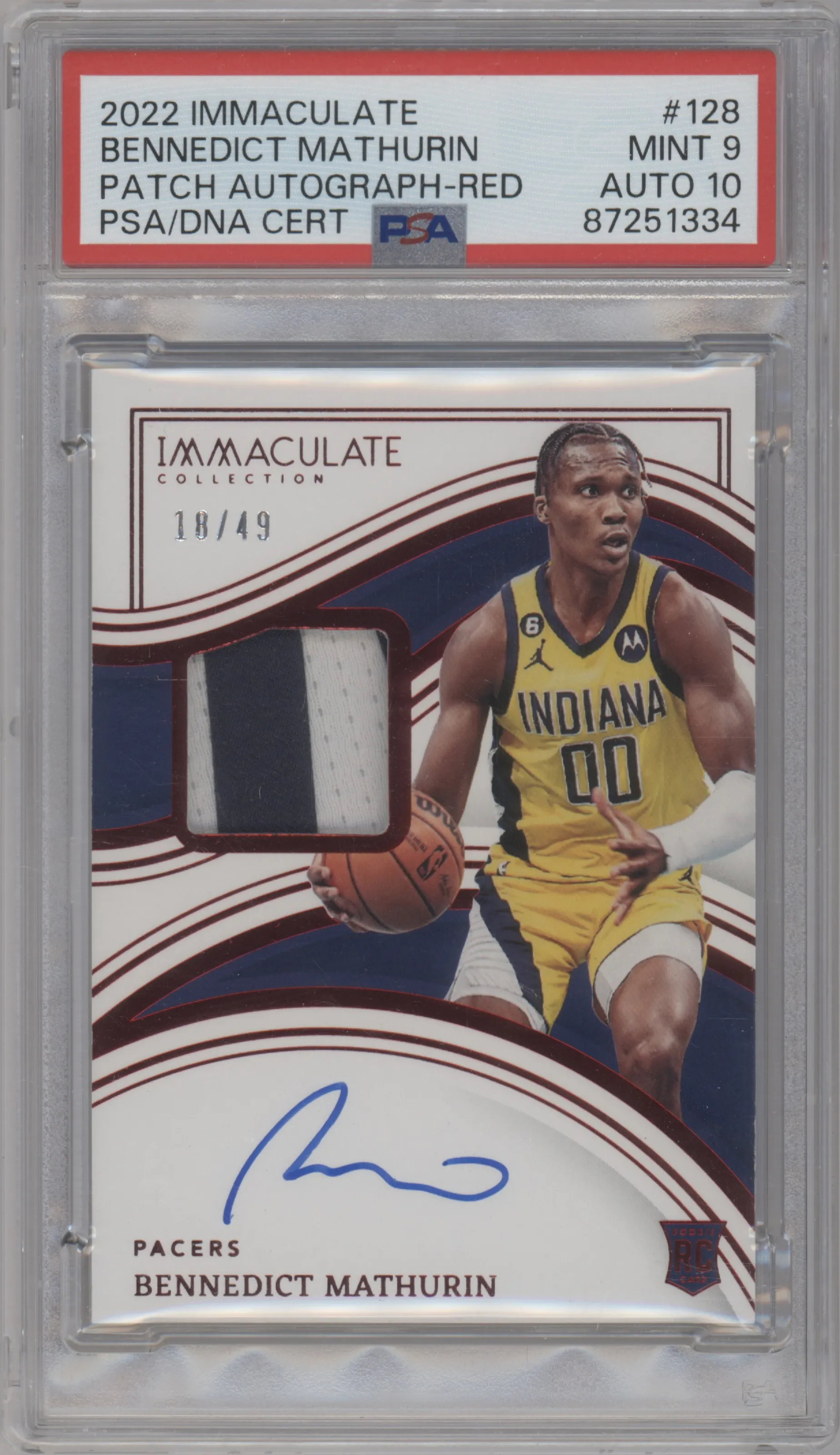 2022 Panini Immaculate Collection RPA Bennedict Mathurin Red #128 PSA 9