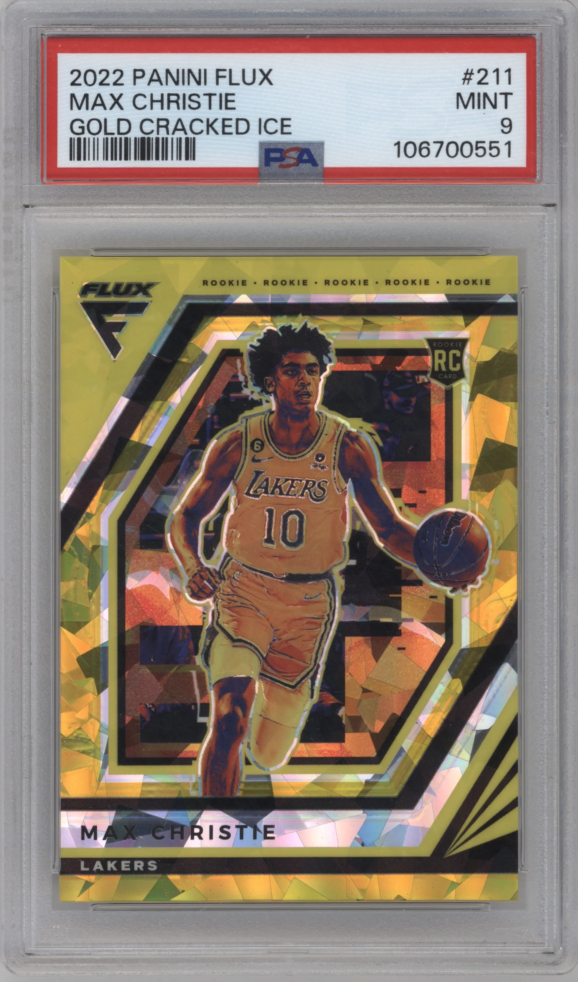 2022 Panini Flux Max Christie Gold Cracked Ice PSA 9