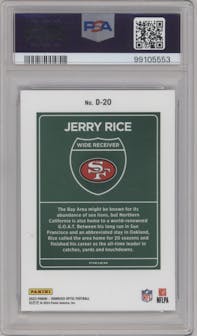 Jerry Rice from the 2023 Donruss Optic set graded by PSA and given an overall grade of 10.
