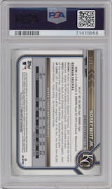 Bobby Witt Jr. from the 2022 Bowman Chrome set featuring a SuperFractor parallel graded by PSA and given an overall grade of 9.