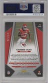 Kareem Hunt from the 2017 Panini Prizm set featuring a Blue Wave Prizm  parallel graded by PSA and given an overall grade of 10.