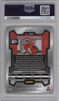 Rashee Rice from the 2023 Panini Prizm set featuring a Green Scope parallel graded by PSA and given an overall grade of 9.