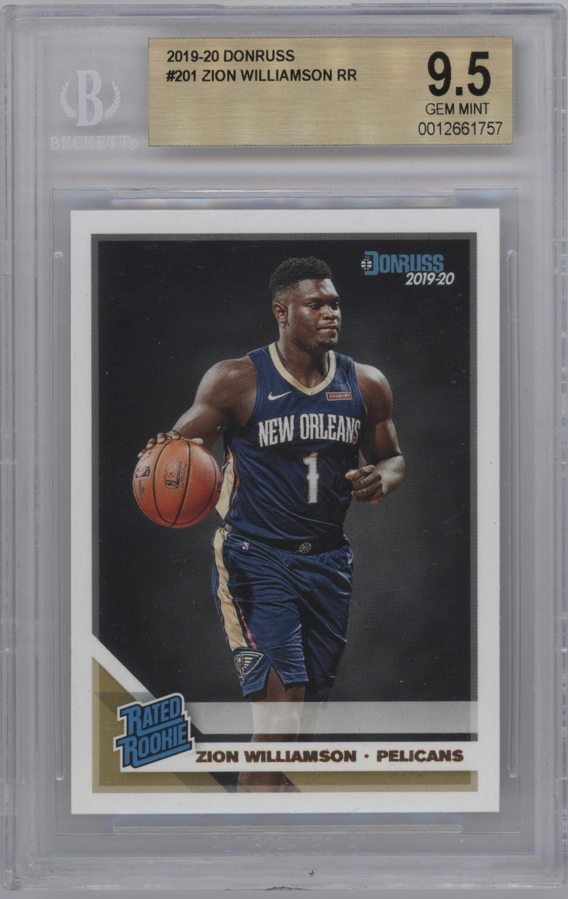 Zion Williamson from the 2019-20 Panini Donruss set graded by Beckett and given an overall grade of 9.5.