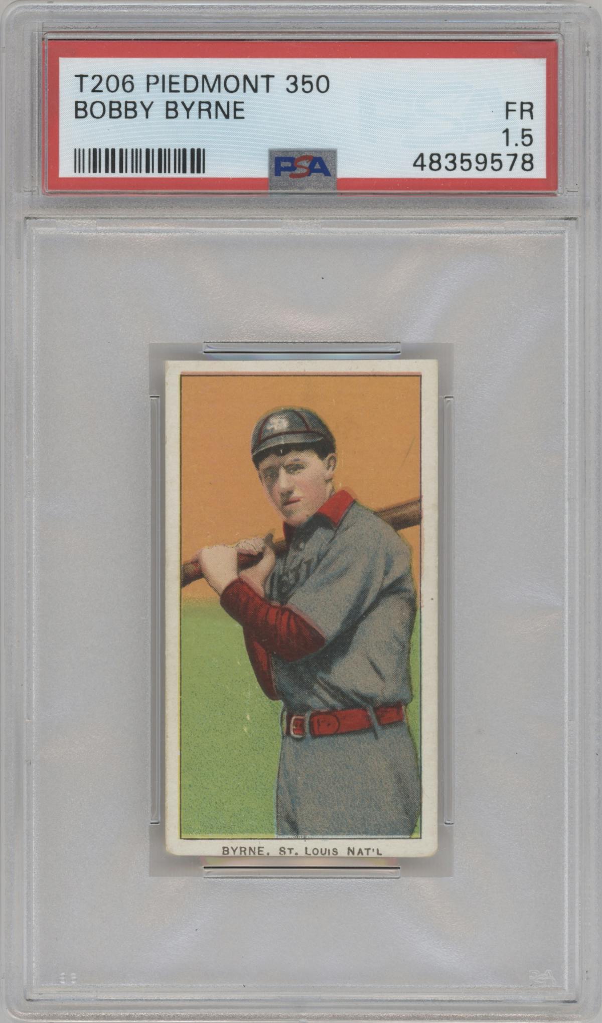 Bobby Byrne from the 1909-11 T206 set graded by PSA and given an overall grade of 1.5.