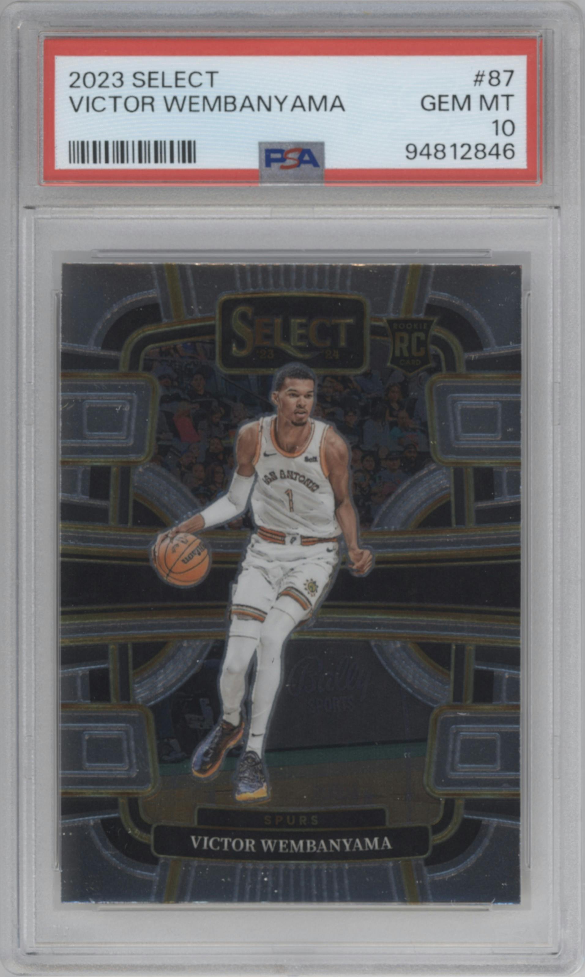Victor Wembanyama from the 2023-24 Panini Select  set graded by PSA and given an overall grade of 10.
