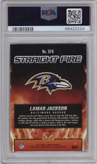 Lamar Jackson from the 2021 Panini Mosaic set graded by PSA and given an overall grade of 10.